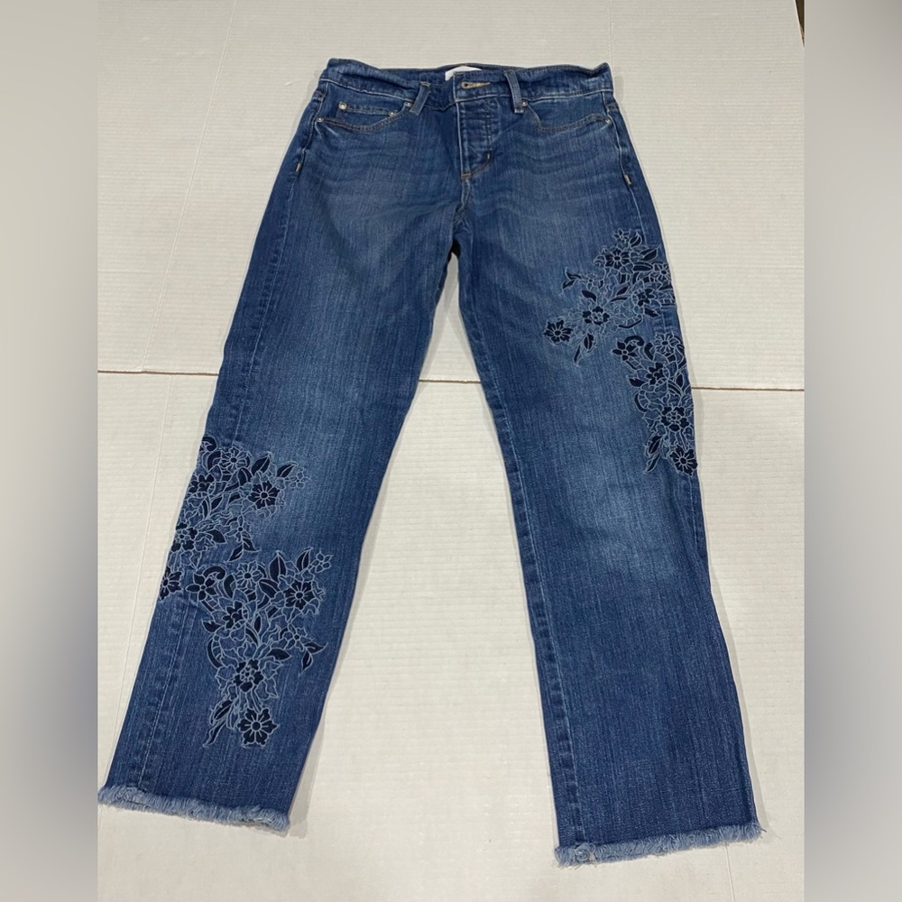Loft Boyfriend Jeans Womens 24/00 Floral Embroidered Applique Ankle Raw Hem